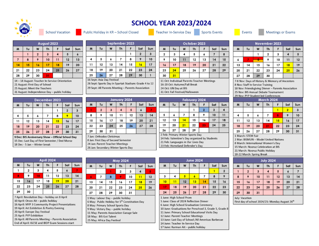 Calendar – Bishkek International School