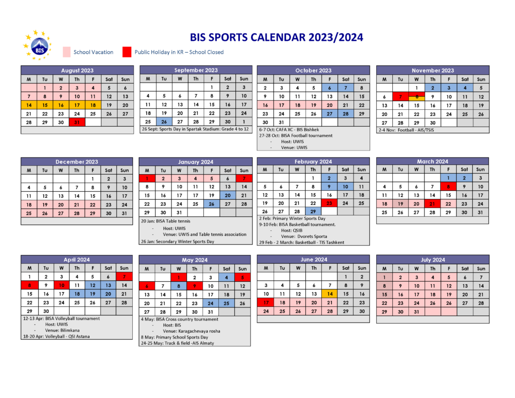 Calendar Bishkek International School